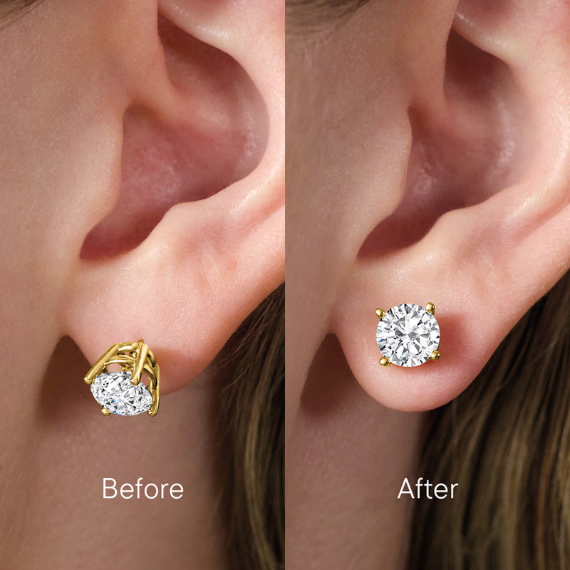 14kt yellow gold stud earring with stabilizing backing on ear