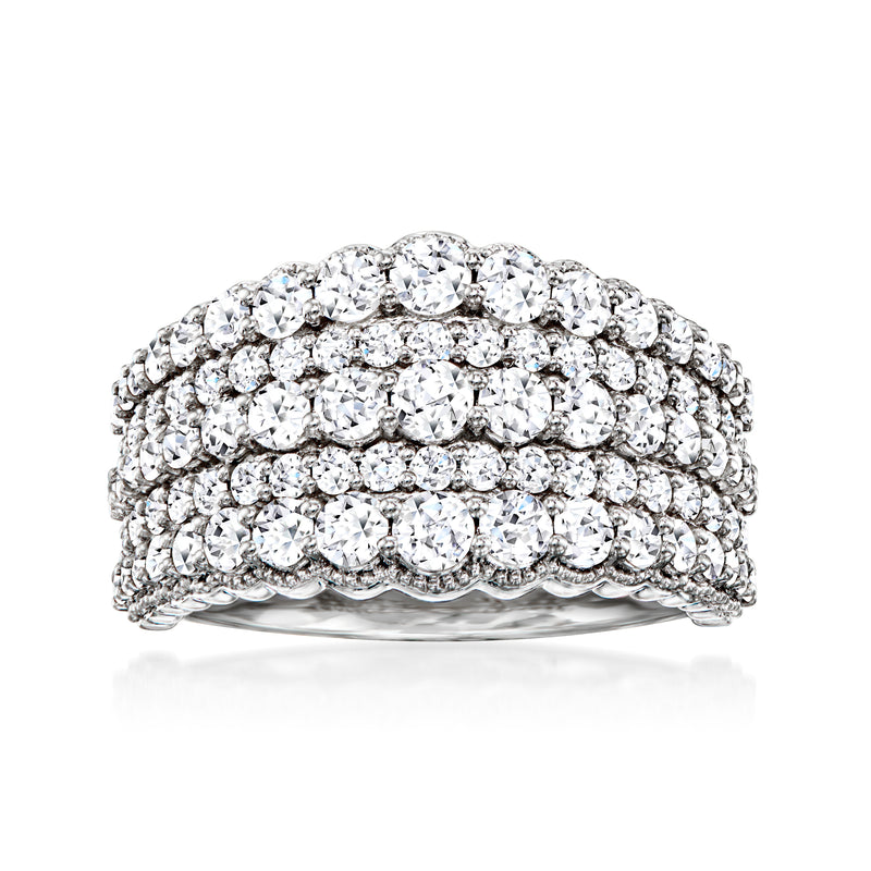 14kt white gold lab-grown diamond multi-row ring with pavé rows