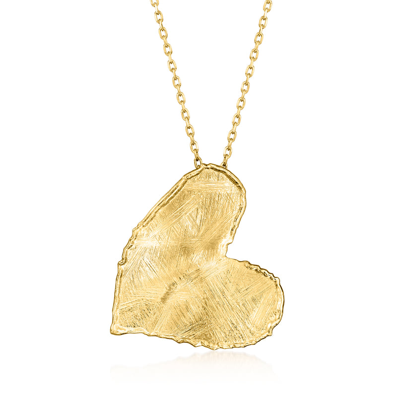 Gold-tone heart pendant necklace with textured brushed and polished finish