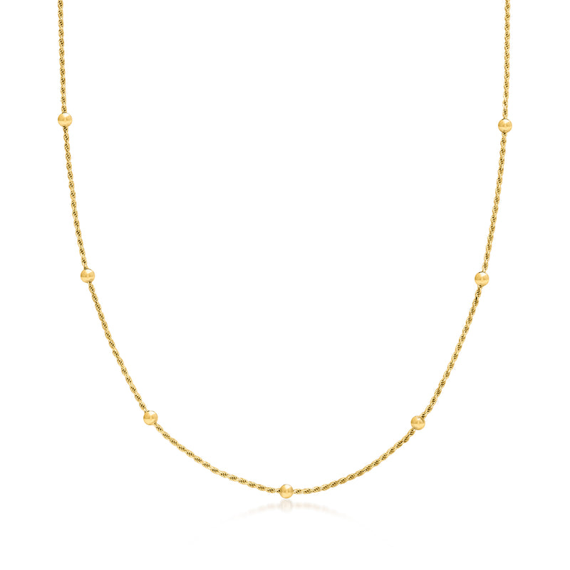 Italian 18kt gold over sterling bead station necklace with small round bead stations