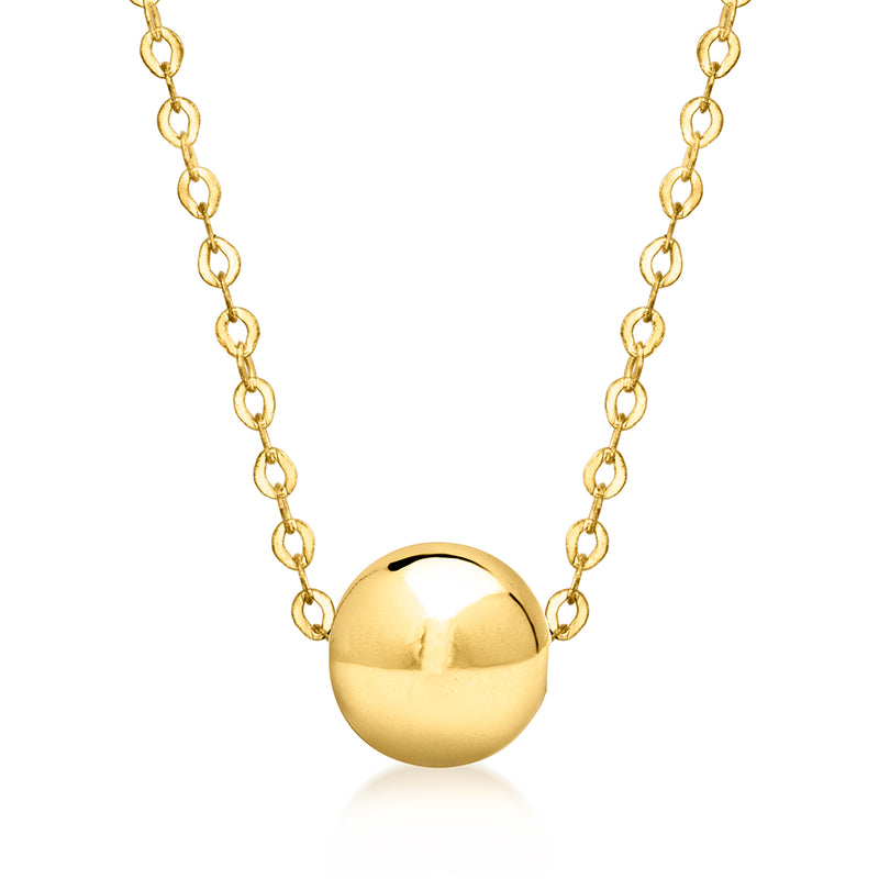 14kt yellow gold bead necklace with round ball pendant on linked chain