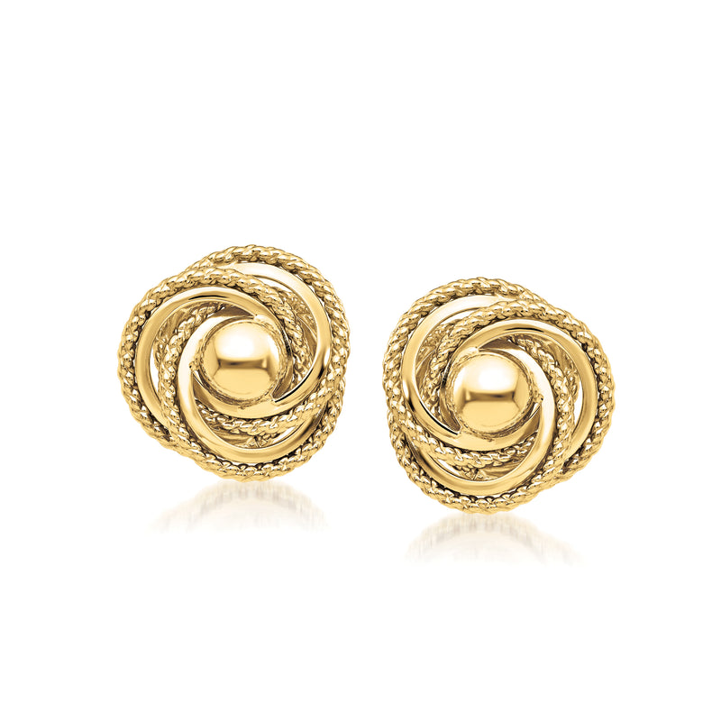 14kt yellow gold twisted circle earrings with domed center bead