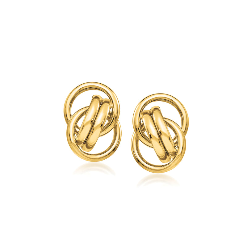 14kt yellow gold interlocking-circle earrings with circular hoops and inner twisted loops