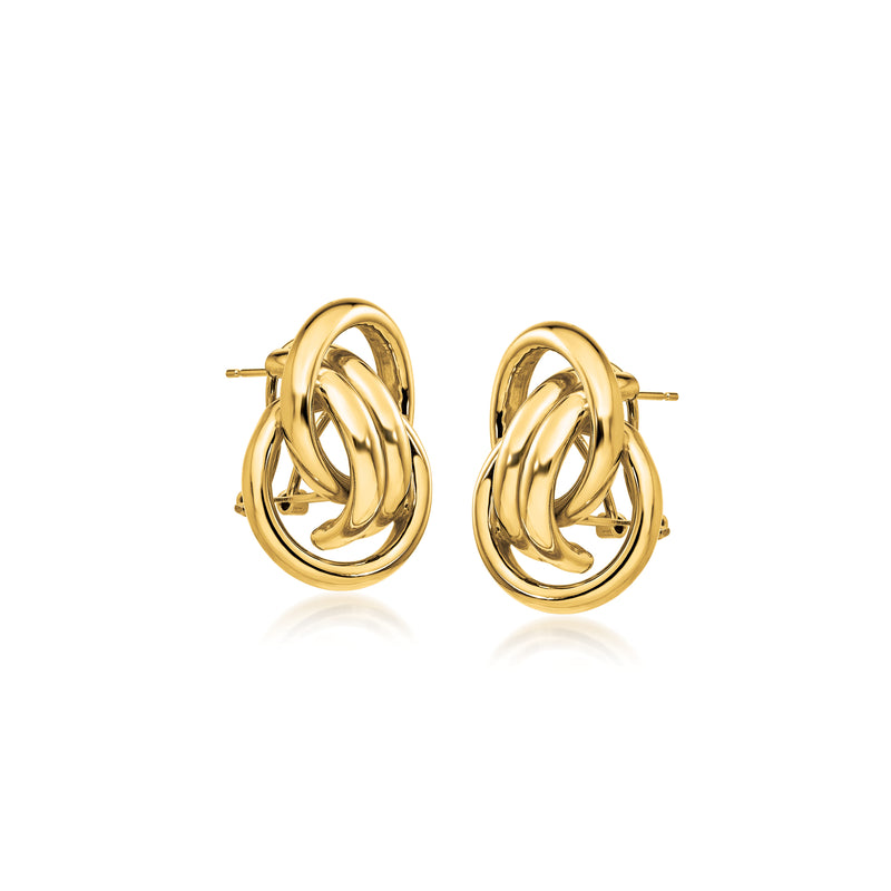 14kt yellow gold interlocking-circle stud earrings with open ring and inner loops