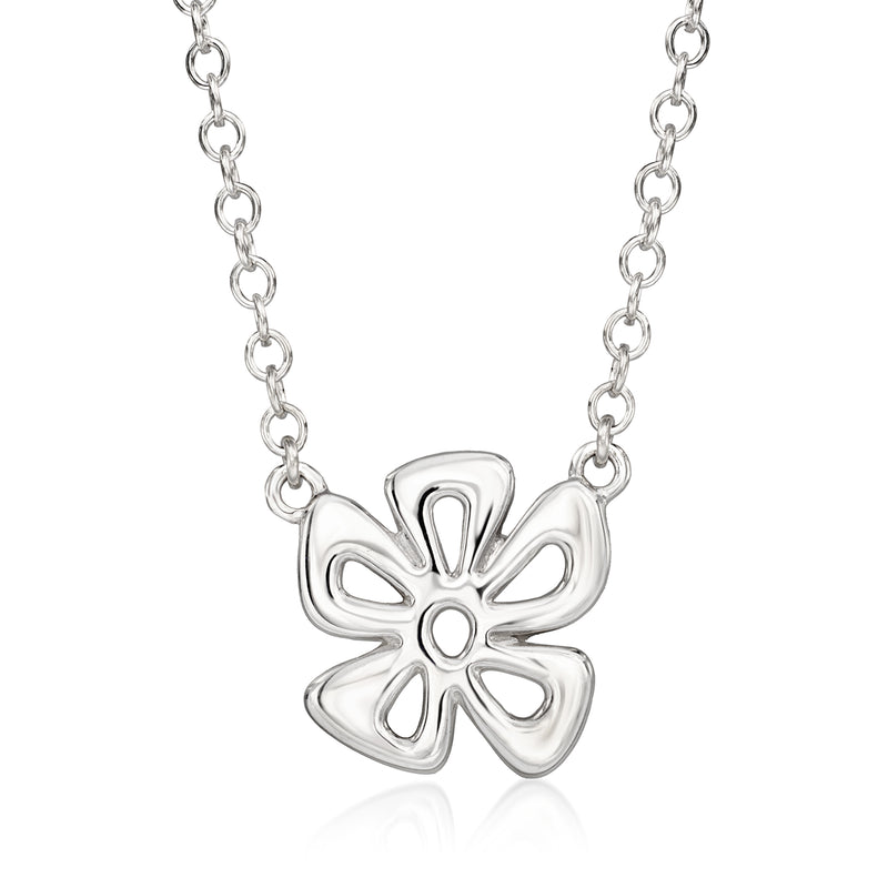 Sterling silver flower pendant necklace with link chain