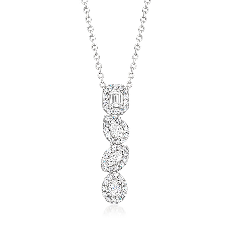 14kt white gold diamond linear necklace with three round/oval pendant stations