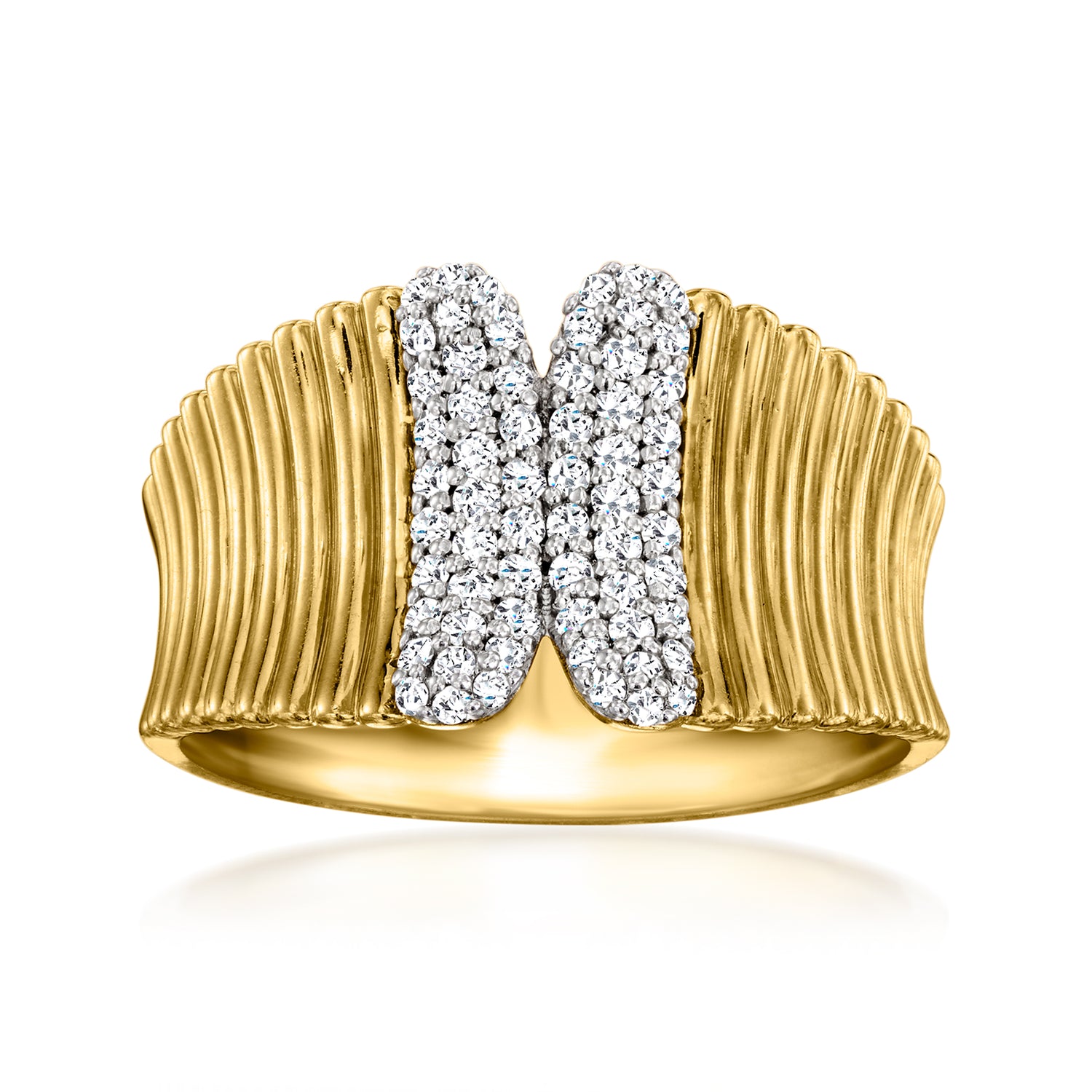 .35 ct. t.w. Diamond Ribbed Ring in 18kt Gold Over Sterling