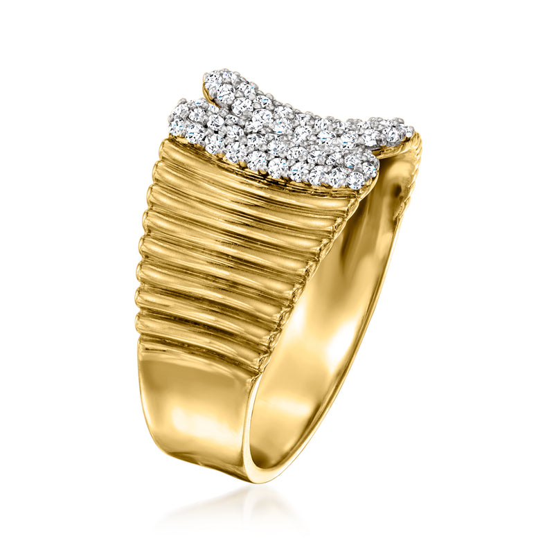 Diamond ribbed ring in 18kt gold over sterling with pavé-set top