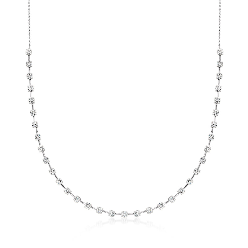 14kt white gold lab-grown diamond station necklace with small round stones in a row