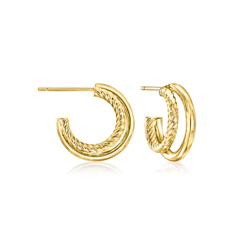 14kt yellow gold double C-hoop earrings with textured braid detailing