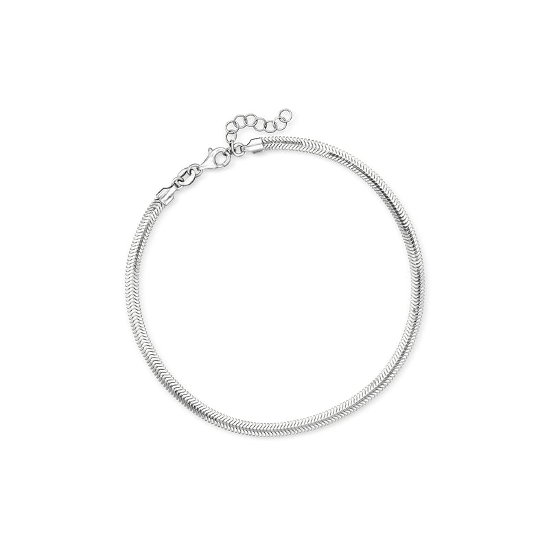 Sterling silver flat snake-chain anklet with lobster clasp and extender