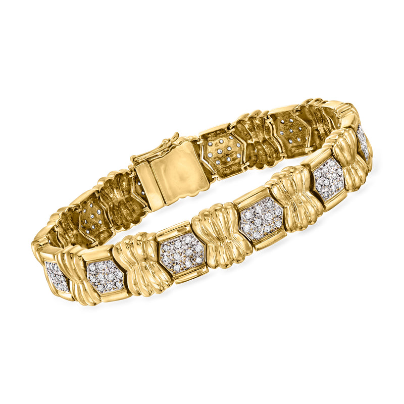 Vintage 14kt yellow gold diamond link bracelet with hinged square pave links