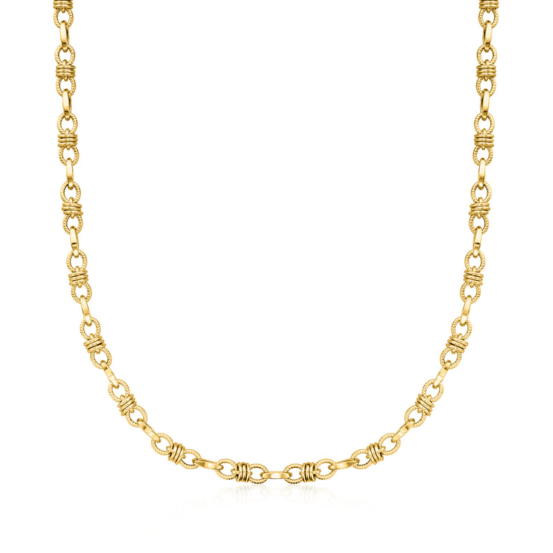 14kt yellow gold alternating oval and barrel-link necklace with chain links
