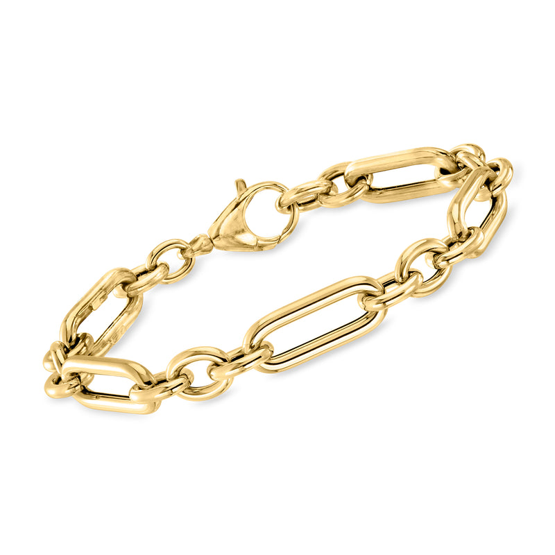 18kt yellow gold link bracelet with alternating cable and paper clip style links