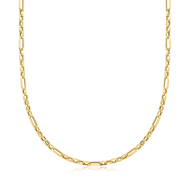 14kt yellow gold link necklace with alternating cable and paper clip chain pattern