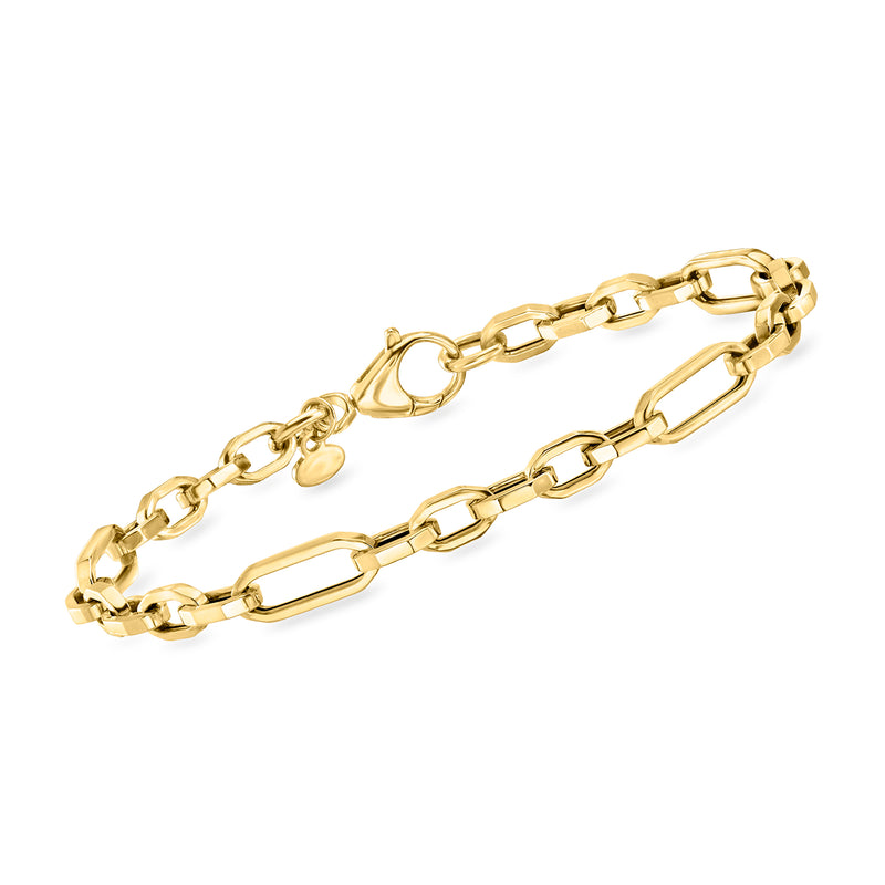 14kt yellow gold alternating cable and paper clip link bracelet with clasp