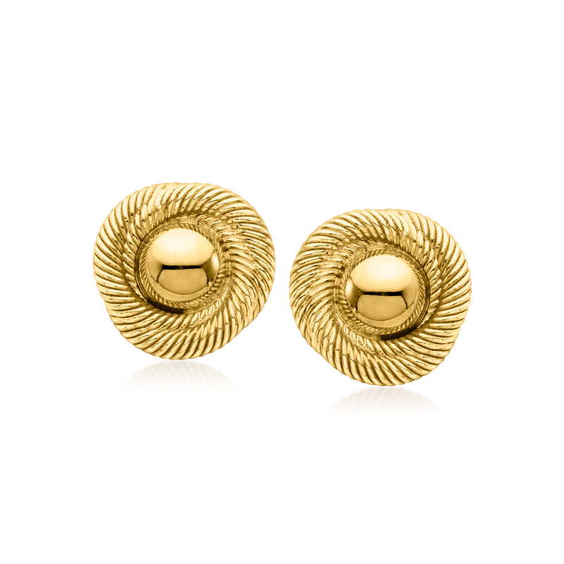Gold-tone knot stud earrings with braided round design and polished center