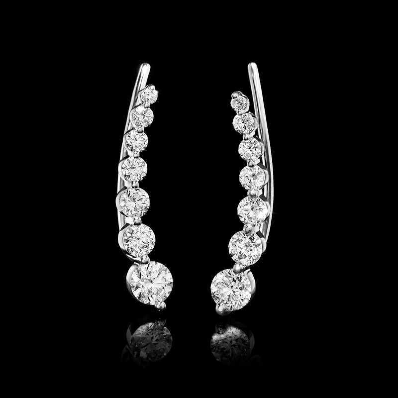 14kt white gold lab-grown diamond ear climber earrings, five round stones, side view