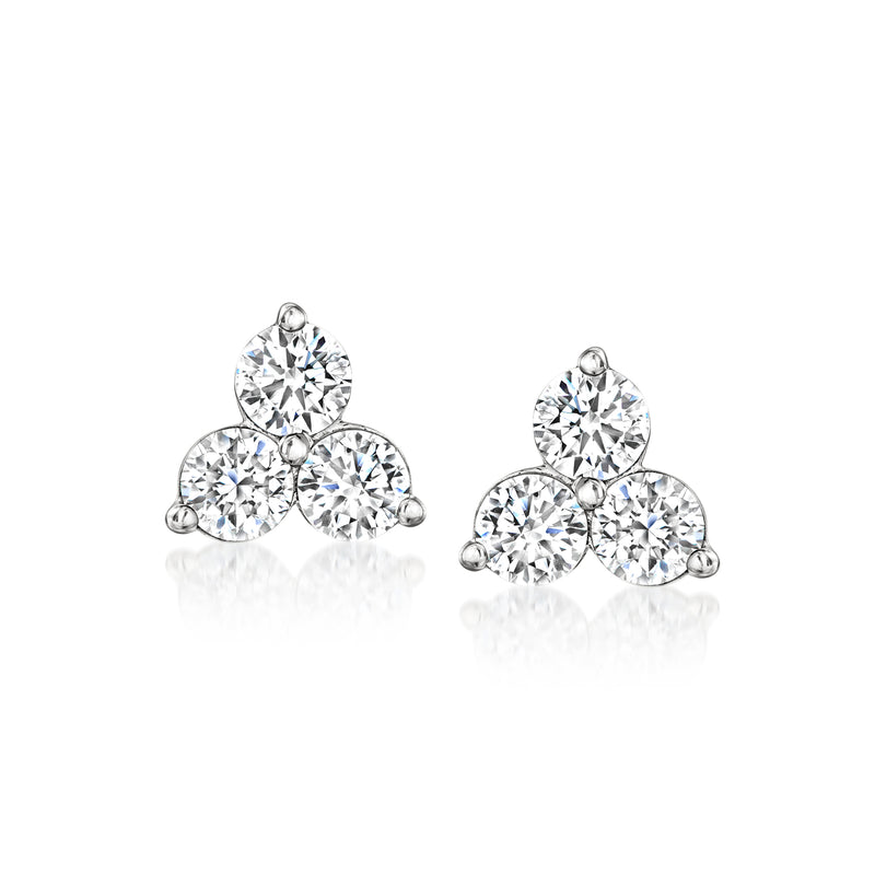 Lab-grown diamond trio stud earrings in 14kt white gold, three round stones per post