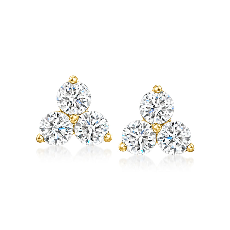 Yellow gold lab-grown diamond trio stud earrings with three round stones