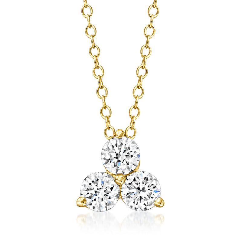14kt yellow gold trio pendant necklace with three round lab-grown diamonds