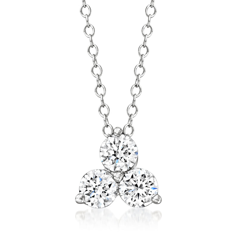 14kt white gold trio diamond pendant necklace with three round lab-grown stones