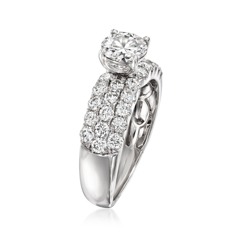 14kt white gold lab-grown diamond ring with round center stone and pavé band