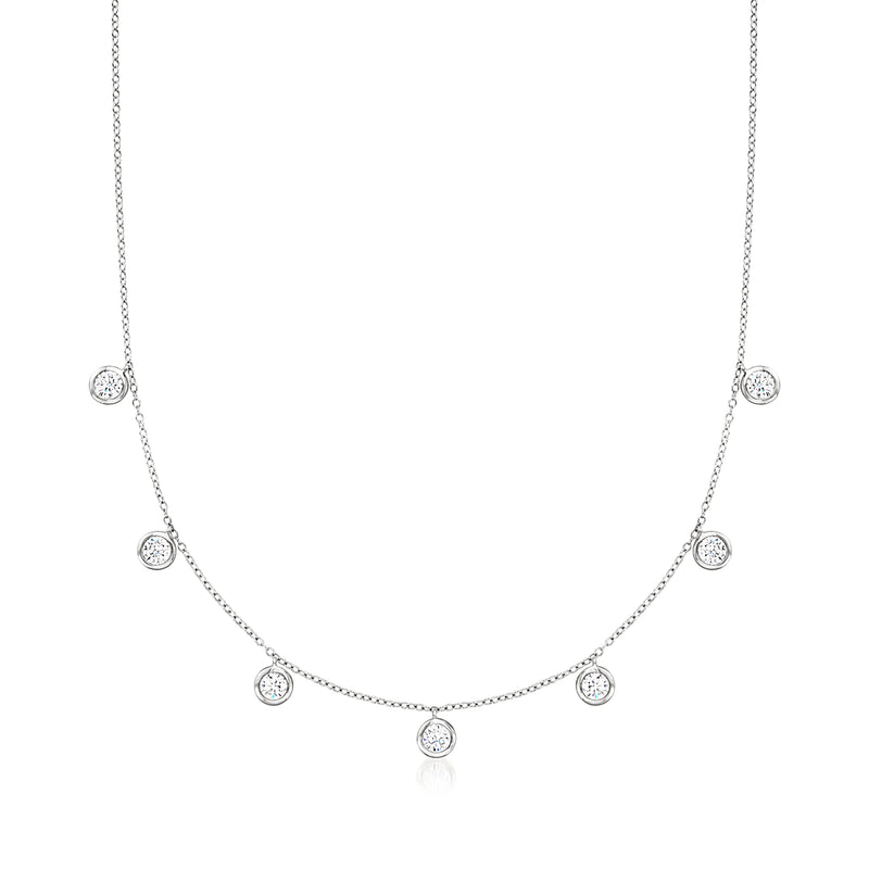 14kt white gold diamond dangle station necklace with five round lab-grown diamonds