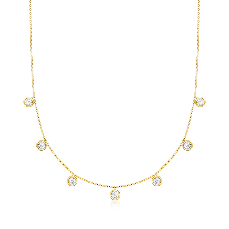 14kt yellow gold lab-grown diamond station necklace with round bezel-set drops