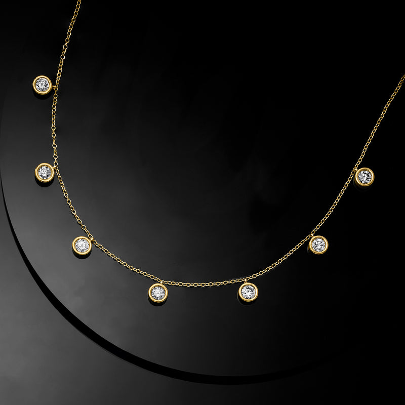 14kt yellow gold lab-grown diamond station necklace with round dangling station stones