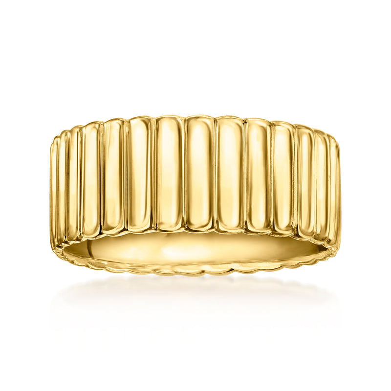 Gold vermeil ridged band ring with vertical ribbed texture