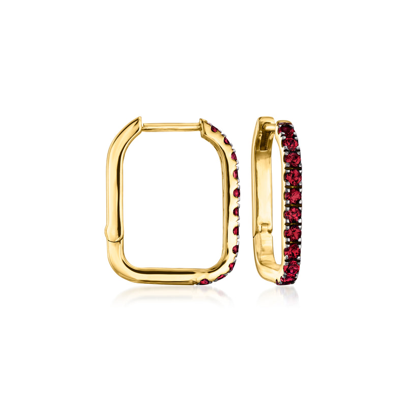 Garnet paper clip link hoop earrings in gold over sterling silver