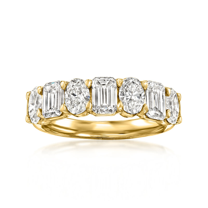 14kt yellow gold ring with oval and emerald-cut lab diamonds, prong-set