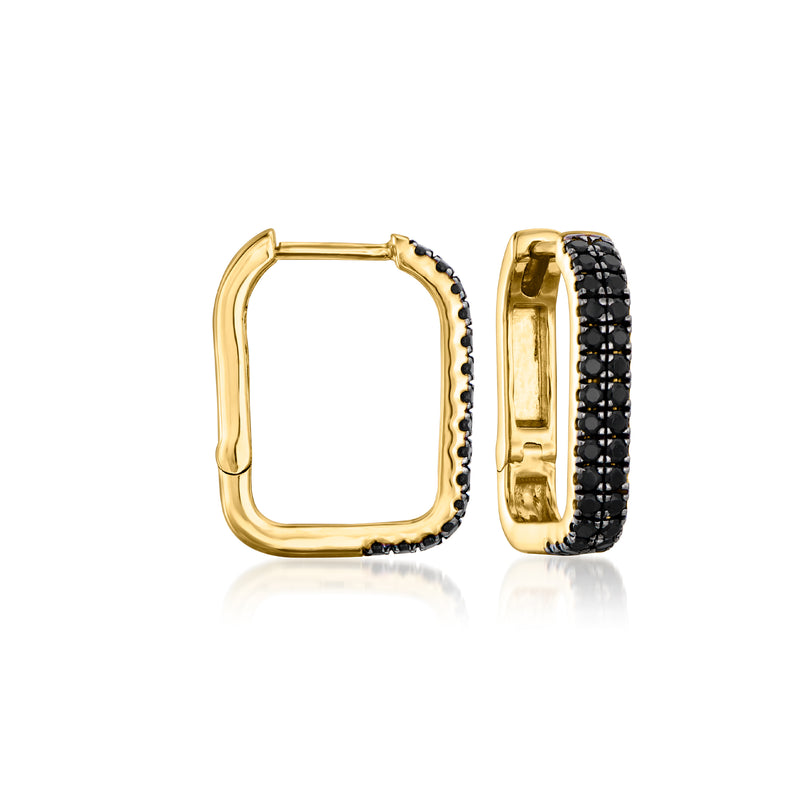 Square hoop earrings in gold over sterling with black stone accents