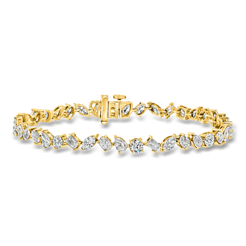 14kt yellow gold diamond tennis bracelet with multi-shaped lab-grown stones