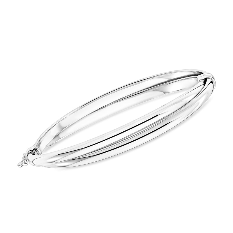 Sterling silver twisted bangle bracelet with polished two-strand ribbon design