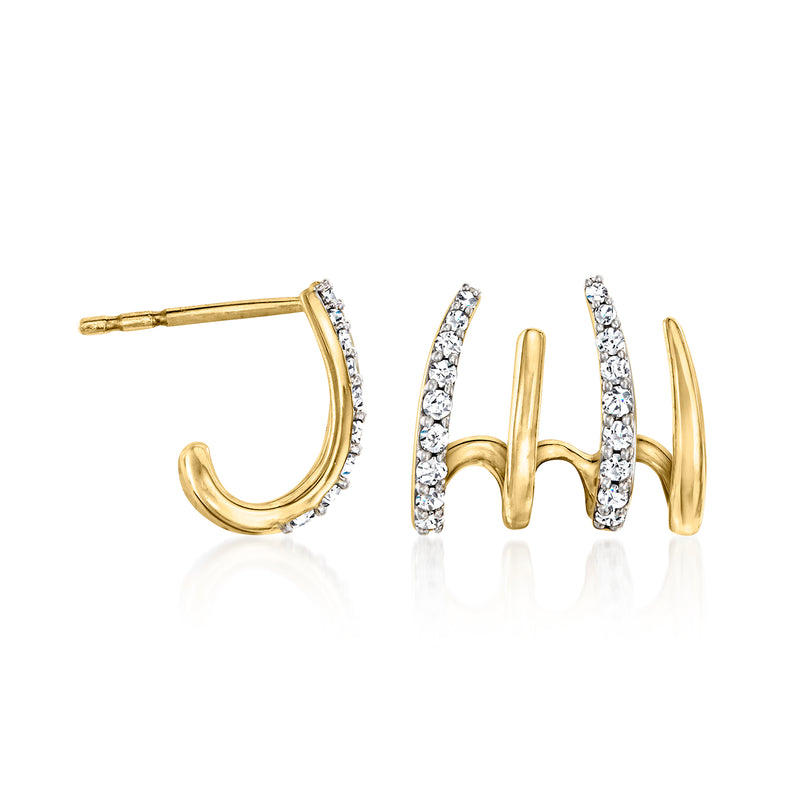 14kt yellow gold multi-hoop diamond earrings with curved pavé accents