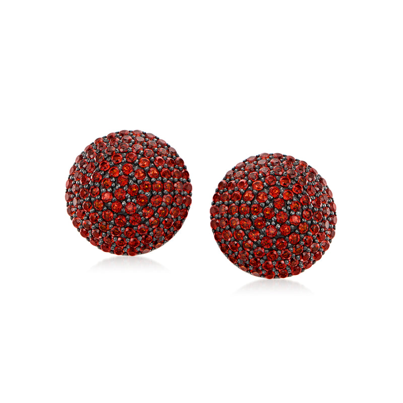 Garnet button earrings with round pavé red stones