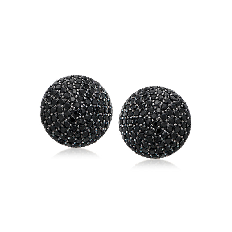 Black spinel button stud earrings in sterling silver with post backs