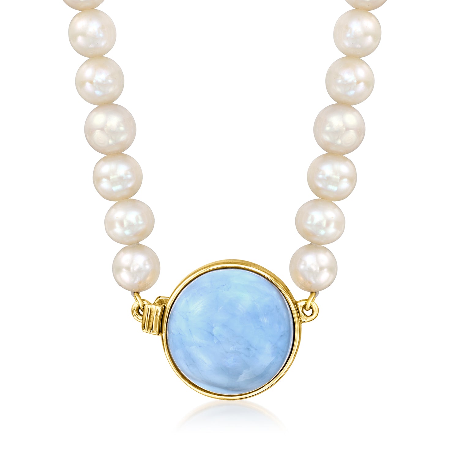 Blue Opal and 5.5-6mm Cultured Pearl Necklace in 18kt Gold Over Sterling