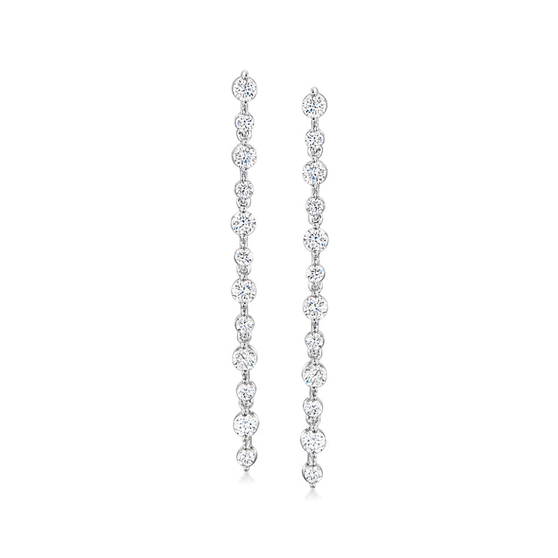 14kt white gold linear drop earrings with round lab-grown diamonds, four-link rows