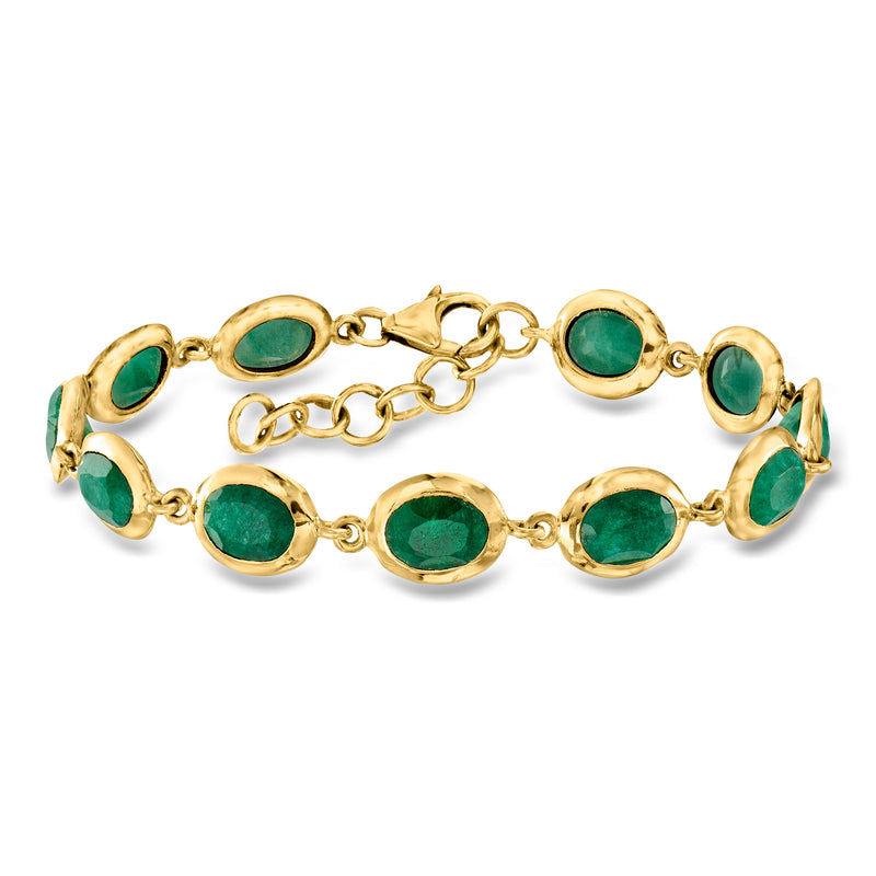 Gold-tone bracelet with oval green stones and round link chain