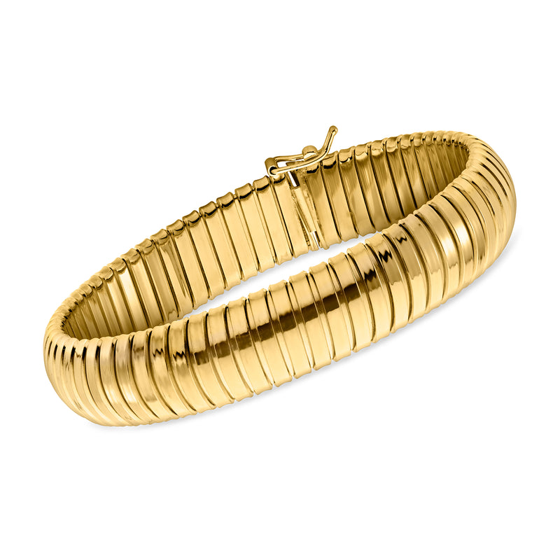 Italian gold over sterling tubogas bracelet with hinged clasp and ribbed spiral links