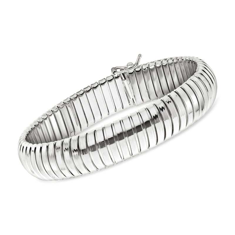 Sterling silver tubogas bracelet with ridged coil links and hinged clasp