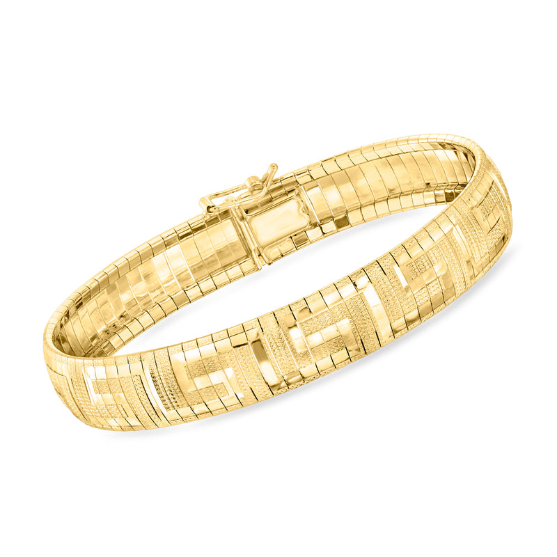 Gold over sterling Greek key omega bracelet with hinged clasp