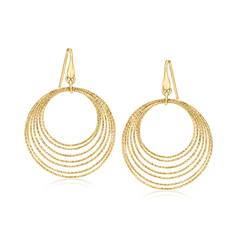 Gold-tone multi-circle ring drop earrings with earwire hooks