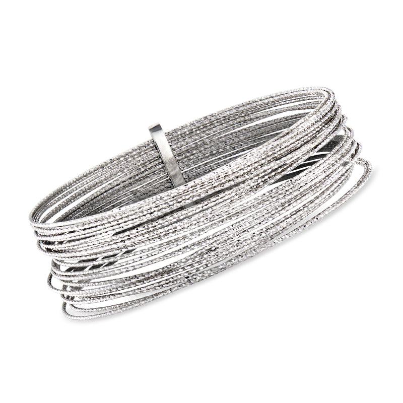Italian sterling silver multi-row bangle bracelet with textured mesh finish