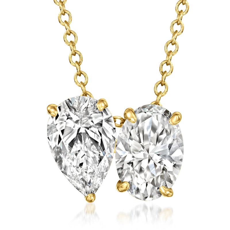 14kt yellow gold toi et moi diamond necklace with two oval lab-grown stones