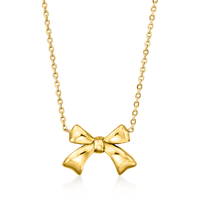 14kt yellow gold bow necklace with short chain and centered bow charm