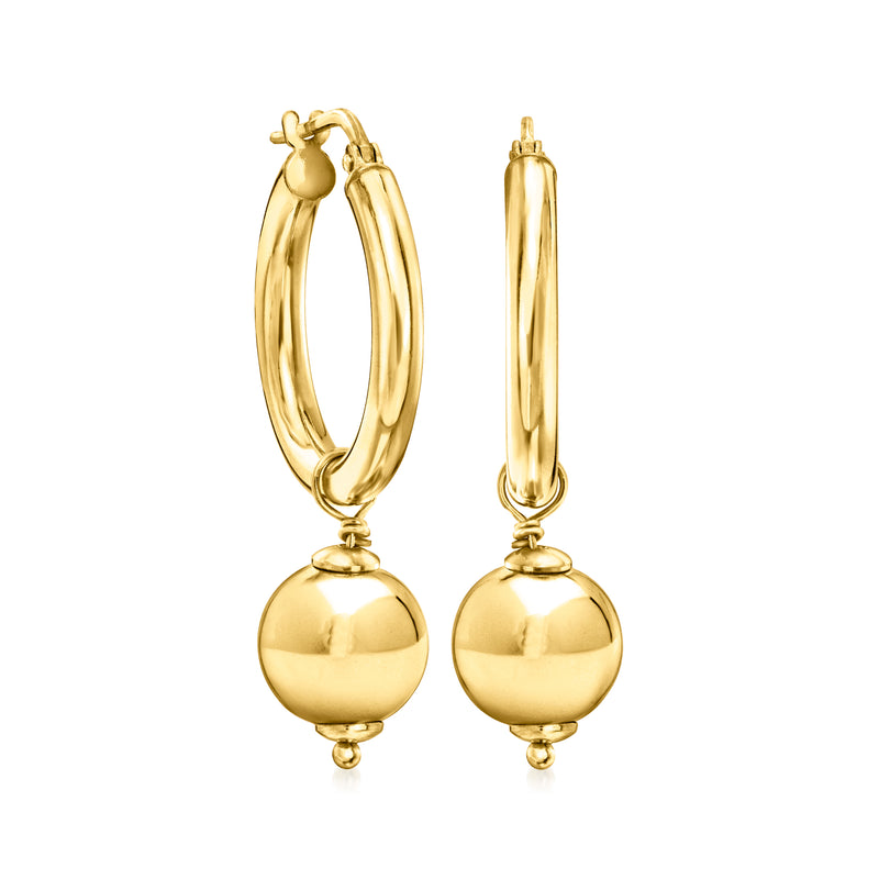 Gold over sterling hoop earrings with round gold ball drops